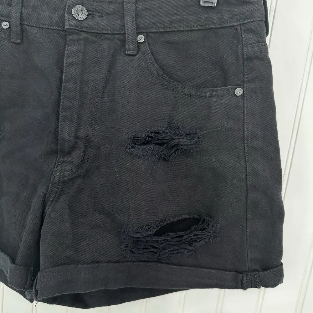 Kancan Shorts Womens Large High Rise Cuffed Black Jean Denim Distress Grunge EUC